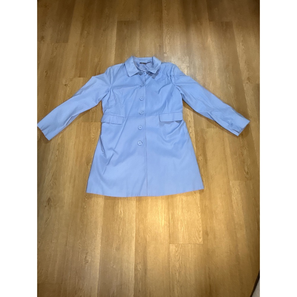 Vintage Willi Smith Trench Coat Womens XL Blue Textured Button Front Lightweight